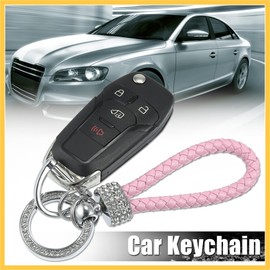 REPAIROCK Car Fob Key Chain Keychains Holder Set for Men Women PU Leather Pink Auto Replacement Parts