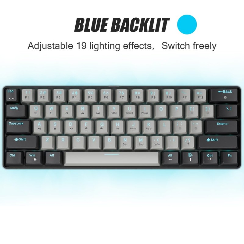 abucow 60% Mechanical Gaming Keyboard Brown Switch Wired Compact Keyboard