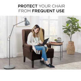 Maytex 1 Piece Chocolate Brown Pixel Ultra Soft Stretch Wing Back Arm Chair Furniture Cover Slipcover