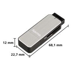Hama USB 3.0 Kartenleser mit Aluminiumgehäuse (SD, SDHC, SDXC, microSD/microSDHC/microSDXC, Kartenlesegerät) silber