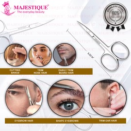 MAJESTIQUE 2Pcs Professional Cuticle Scissors - Use as Fingernails, Shaving, Moustache, Beard, Eyebrow, Toenails - Sharp Cuticle Scissors - Manicure Small Scissors for Men and Women