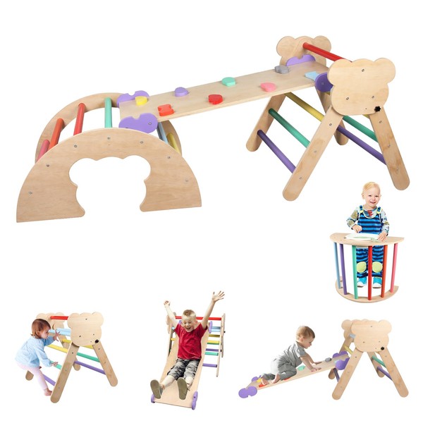 Pikler Triangle Set, 9 in 1 Foldable Toddler Climbing Toys
