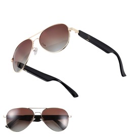 ToPanda Smart Audio Glasses (3rd Gen), TWS Open Ear Speakers with Bluetooth 5.0 Connectivity for Gaming Meeting.(Black/Gloden-Sunglasses Lenses)