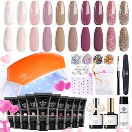 【SPRING SALE】Modelones Poly Nail Extension Gel Kit 10 Colors with 6W Nail Lamp, Nude pink Complete Kit Poly Nail Art Accessories Tools for Beginner DIY at Home Beginner Kit birthday Gift DIY gel-x Nail  valentines day gifts:_Pastel Paradise【10 colors】