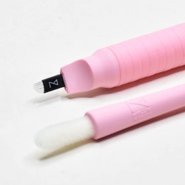 PACK OF 10 Mellie's Signature Microblading Disposable Pen - Sterilized Blade - Comfortable Rubber Grip With Pigment Sponge (V16 .18mm, Pink)
