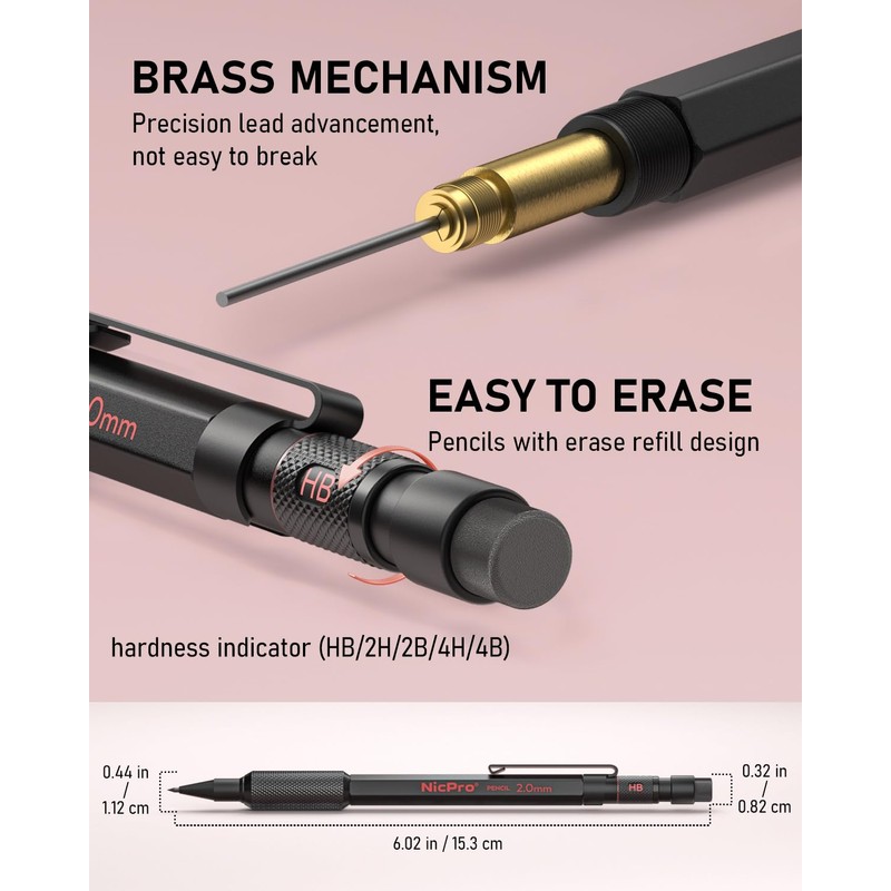 Nicpro 5 Pack 2mm Mechanical Pencils Set with Case, 65