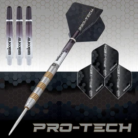 Unicorn Steel Tip Darts Set | Pro-Tech Style 3 | 90% Natural Tungsten Barrels with Golden Accents & Volute Points | 25 g