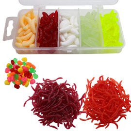 INNAL 375 Pieces Artificial Worm Soft Plastic Worms Fishing Bait Box Set Bait Worms Fish Plastic Fishing Lures for Fishing Saltwater and Freshwater