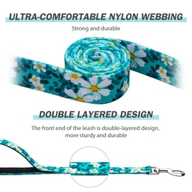 Hikiko Double Handle Dog Leash 6 Ft for Medium Large Dogs, Padded Traffic Handles Lead for Walking Training (Green Flower)