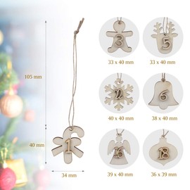 Naler Christmas Advent Calendar 2024 Numbers Wooden 1 to 24 Wood Pendants Countdown Calendar Gift Tags for Christmas Tree Ornaments Hanging