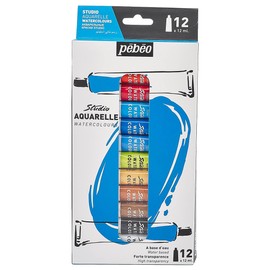 Pébéo - Studio Watercolour - Watercolour Paint Set For Professional Artists and Hobby Painters - 12 colours, 12 ml