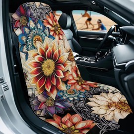 Bulopur Dahlia Floral Car Seat Towel Cover After Gym Workout Running Swimming Boho Automotive Accessories for Girly Non-Slip Sweating Car Seat Cover Removable