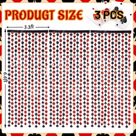 3 Pack Red and Black Poker Casino Theme Foil Fringe Curtains, 9.9x6.6ft Poker Party Decorations Photo Booth Backdrop Streamer Vegas Themed Party Decorations Casino Night Birthday Party Decor