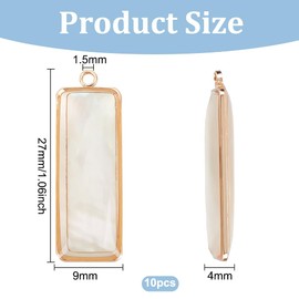 BENECREAT 10Pcs Abalone Shell Charms, Natural Paua Shell Charm Rectangle Shell Pendants with Gold Plated Brass Frame for Wedding, Festival Gift, DIY Jewelry Making, 27x9mm