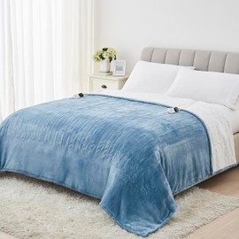 Homemate Heated Electric Blanket Queen Size - 84"x90" Heating Bed Blanket Throw with 10 Heating Levels 8 Hours Auto Off Fast Heating Over-Heat Protection Ultra Soft Flannel ETL Certified, Blue