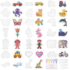 Zocipro Pack of 20 Ironing Beads Plates, Templates for Beads for Crafts, Pegboards for Beads with Ironing Paper Accessories, 20 Patterns Craft for Children, Gift Boys Girls