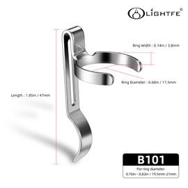 LIGHTFE B101 Flashlight Clip is Suitable for flashlights with a Diameter of 19.5-21mm and a Slot Width of 3.8-4.2mm. Stainless Steel Pen Clip, can be Used as a hat Clip, Pocket Clip, or Bag Clip