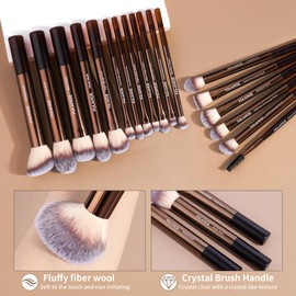 MAANGE 18 Pcs Makeup Brushes with Laser Bag, Premium Synthetic Makeup Brush Set Professional Makeup Tools Eyeshadow Foundation Powder Blending Brushes Kit (Coffee Brown)