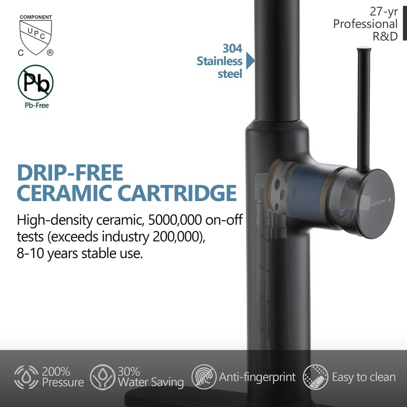 Lavatrum Brass Matte Black Kitchen Faucets, Brass 22 inch Commercial