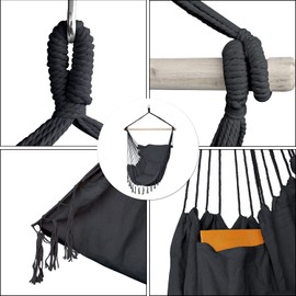 ZLX Hammock Chair Hanging Rope Swing with Hardware Kit and 2 Cushions, Handmade Macrame Hanging Chair for Bedroom Patio Yard Garden, Max 330 Lbs, Dark Grey