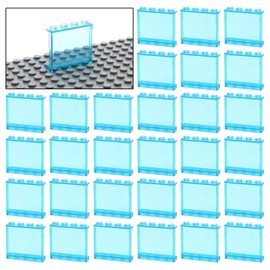 MALEKO Transparent Clear Window House Building Bricks, Classic Flat Plates Pieces and Parts Block Compatible with Major Brands (Blue 30pcs 1x4x3)