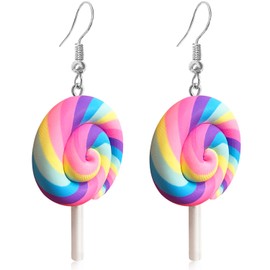 SLSF Simulation Three-D Lollipop Rainbow Funny Acrylic Lightweight Hook Earrings Cute Creative Sweet Candy Dangle Drop Earrings For Women Jewelry Gift (Rainbow A)