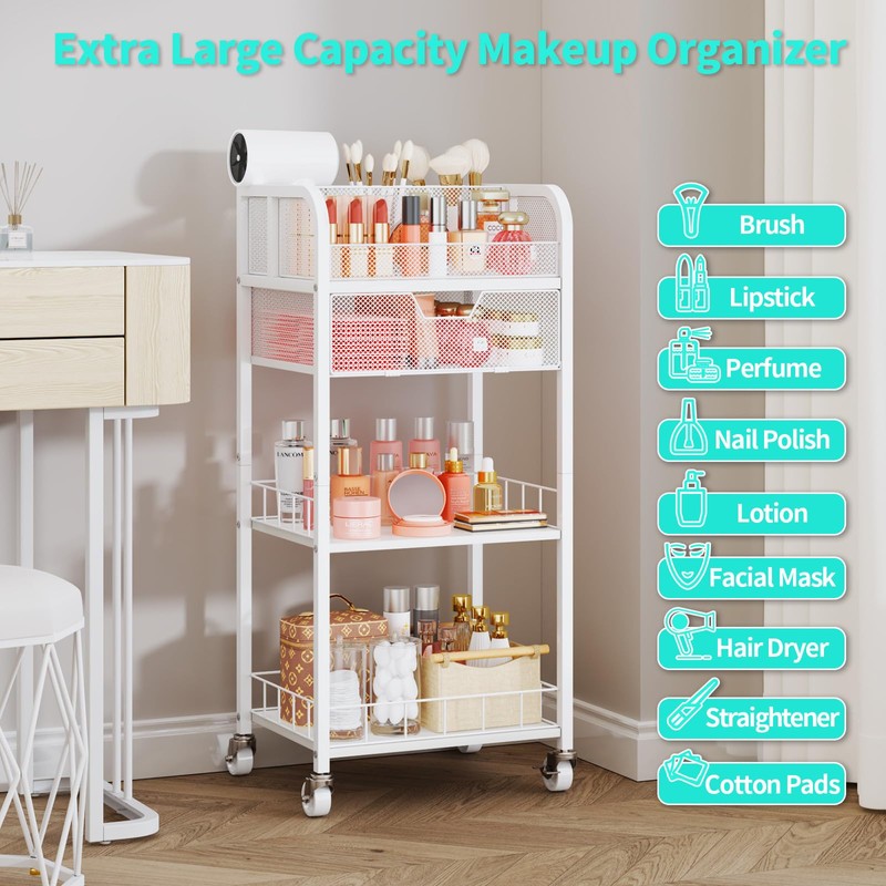 HapiRm Makeup Organizer Storage Cart - 4 Tier Skincare Make