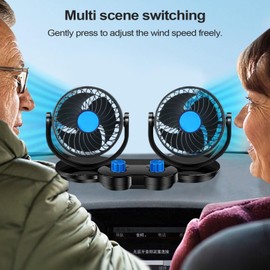 Car Fan for Backseat | Adjustable Double Head Car Electric Fan,360 Degree Rotation Silent Air Circulator with 3 Wind Speeds for Trucks Home Workplace