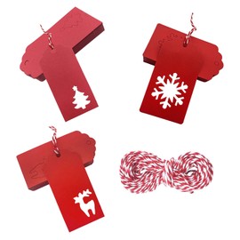 Gift Tags Kraft Tags, 150 pcs Gift Tags, 4cm x 9cm DIY Kraft Gift Tags, Red(50 Pcs Snowflake Tags + 50 Pcs Deer Shaped Tags + 50 Pcs Tree Tags)
