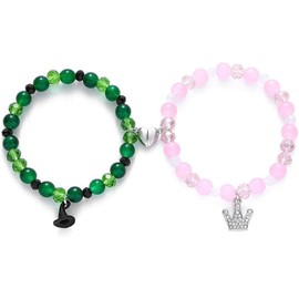 Elphaba Galinda Friendship Matching Bracelets Crown Witch Hat Broom BFF Couples Matching Bracelets Christmas Valentine's Day Gifts for Fans Party Dress Decor (Pink+Green)