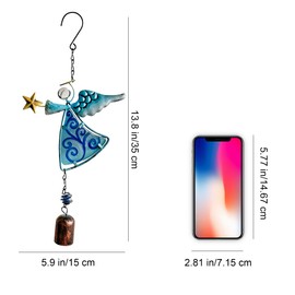 MrMrKura Metal Angel Wind Chime Hanging Decoration Ornament Bells Wing Angel Bell Decorative Hanging Bells, Gifts for Home Garden Decor Crafts (Blue)