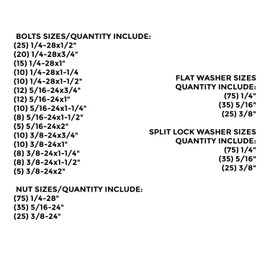 Grade 8 FINE Thread Hex Cap Bolts Screws, Finished Hex Nuts, Washers, Lock Washers Assortment Kit - 574 Pieces!