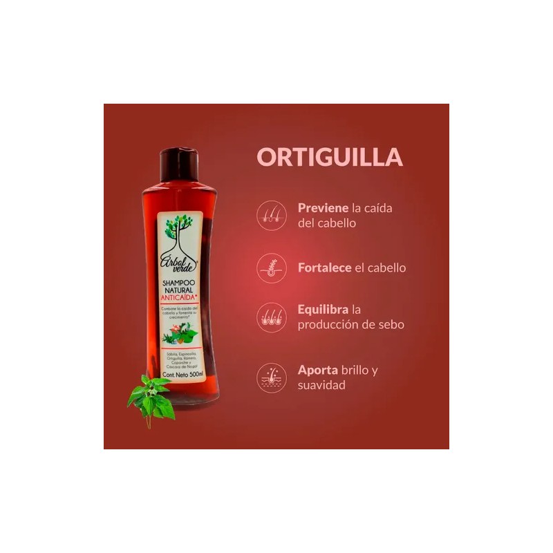 Shampoo Natural Anticaída Cabello Árbol Verde 500ml