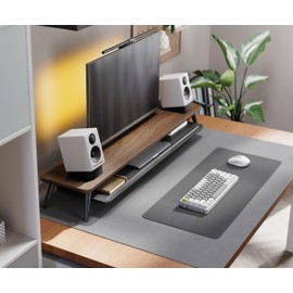 Fenge Dual Monitor Stand, Monitor Stands Riser for 2 monitors, 42.5 Inch Wood Desk Shelf with Storage Organizer and Cable Management for Office Desk Accessories