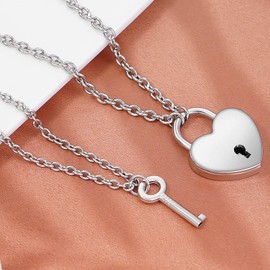 Gleamart 2 Pcs 65CM Heart Lock Key Pendant Necklaces Eboy Egirl Padlock Punk Chain Choker for Men Women