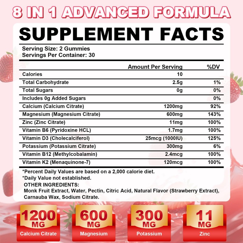 Calcium Citrate Gummies - Chewable Calcium Gummies for Bone, Muscle,