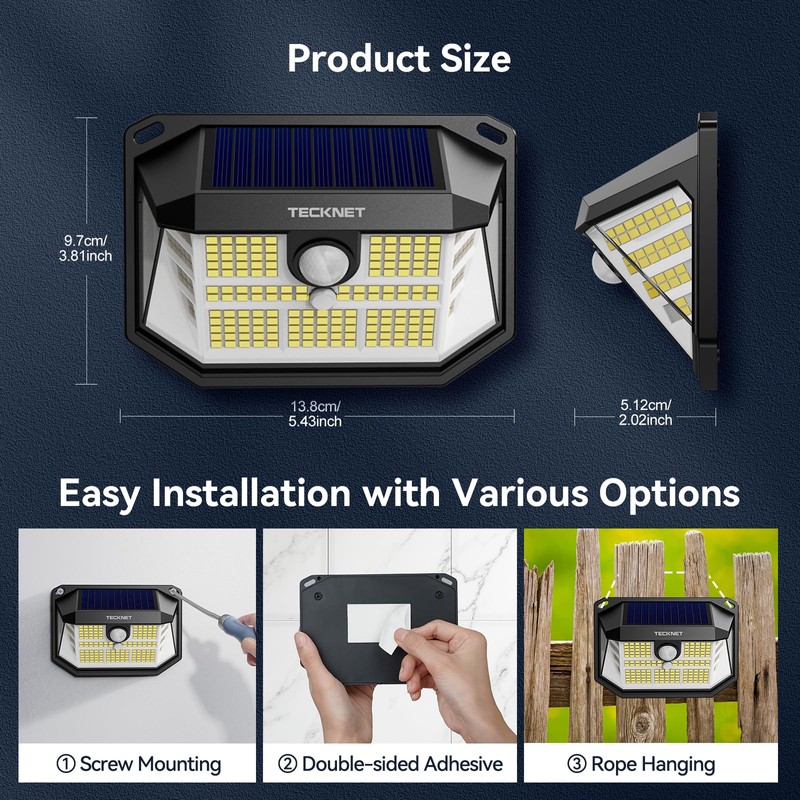 TECKNET 231 LED Solar Motion Lights Outdoor Waterproof, 4 Pack