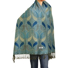 Falari Women's Woven Pashmina Shawl Wrap Scarf 80" x 27", blue/green, One Size