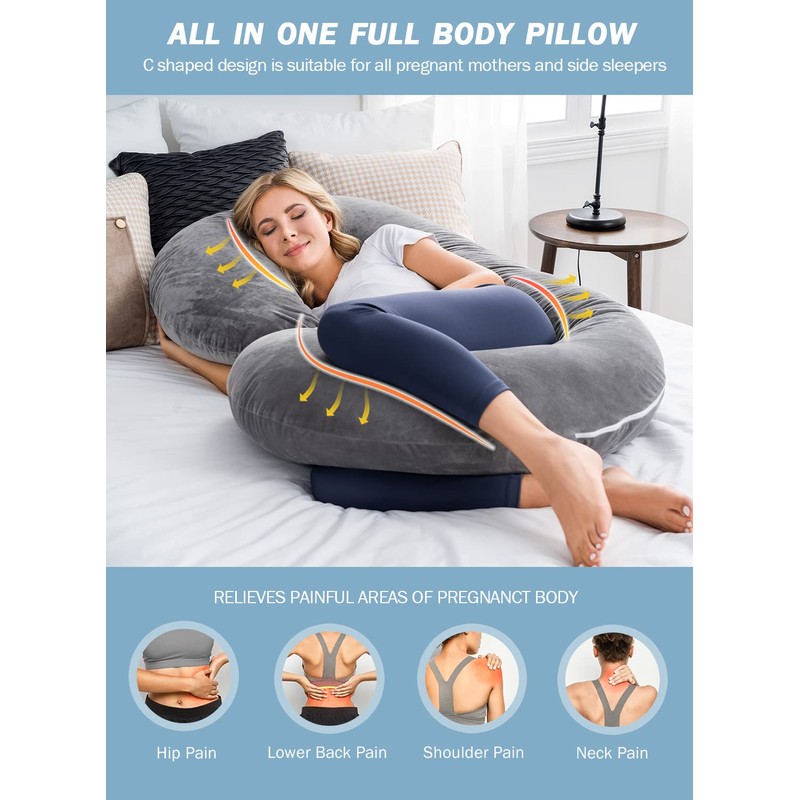 INSEN Pregnancy Pillow,Maternity Body Pillow with Velvet Cover,C Shaped Body
