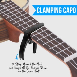 Pyle 4 Accessory Kit-Aquila Strings, Full Set of Replacement, Ukulele Capo with 3 pcs. Felt Picks & Cleaning Cloth, Ambidextrous (PRTPUKT2050)