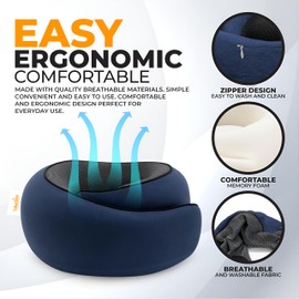 EdgeVoy™ Travel Neck Pillow, Memory Foam Travel Pillow for Airplanes, 360º Ergonomic Design, Asymmetrical Sides, Washable Modal Cover, Ideal for Travel, Car Rides, & Home Use (Navy Blue)