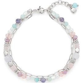 Jewels by Leonardo Randy Bracelet • Bracelet Chain Made of Silver-Coloured Stainless Steel • Beads in Cool Pastel Colours • 19-22 cm Length • Jewellery Gift for Women • 024798, One size, Stainless