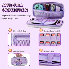 HYPERCASE Cute Switch OLED Carrying Bag Purple Bunny for Console&Accessories, with Switch OLED Dockable Cover PC Hardshell, Screen Protector, Shoulder Strap & 2 Kawaii Thumb Caps