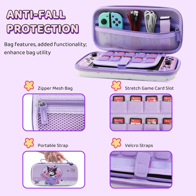 HYPERCASE Cute Switch OLED Carrying Bag Purple Bunny for Console&Accessories,
