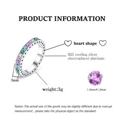 Bellitia Jewelry Women's Eternity Ring 925 Sterling Silver Rhodium-Plated CZ Diamond Stackable Engagement Rings Wedding Rings Band Ring Multicoloured Zirconia Jewellery, Cubic Zirconia