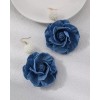 For Women Rose Blue Flower Bead Denim Fashionable Statement Earrings