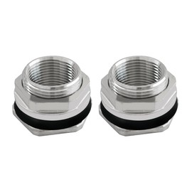 PDETVEO 2PCS 1" Water Tank Connector, Stainless Steel Bulkhead Fitting Female Thread, Garden Hose Thru-bulk Fitting for Home Improvement, DIY