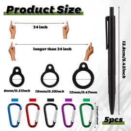 Lewtemi 5 Sets 24 Inch Pen Leash for Clipboard Lanyard Holder Pen Silicone Ring Buckle for Office Supplies(Black)