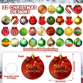 Liliful 32 Pcs Christmas Tree Outdoor Reflective Double Sided Lawn Ornaments Christmas Yard Decorations Hanging Outdoor Decorations Tree Decorations for Xmas Tree Porch Yard, Not Ball