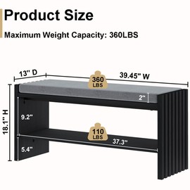 BON AUGURE Storage Bench, Entryway Bench with Shoes Storage, Wooden Benches with Seat Cushion, Shoe Rack Benches for Entry, Entrance, Front Door (Black Oak, 40 Inch Wide)